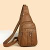 Women's Soft Leather Chest Bag Rivet Shoulder Crossbody Bag