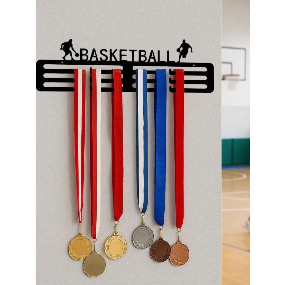 Black Metal Basketball Medal Hanger for Athletes Modern Home Decor