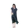 Black Light and Mature Wind Atmosphere Floral Platycodon Long Dress Summer New Bubble Sleeve Design Dress Women