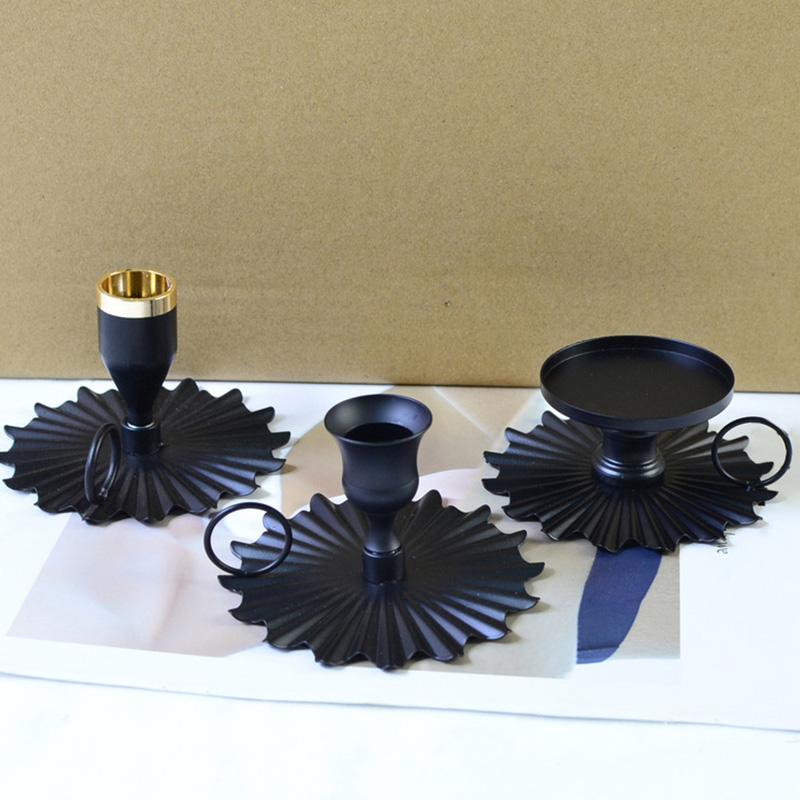 1PC Candle Stand Black Iron Home Decoration Metal Pillar Candleholder Candle Holder Desktop Cast Decor Taper Candlestick Wedding