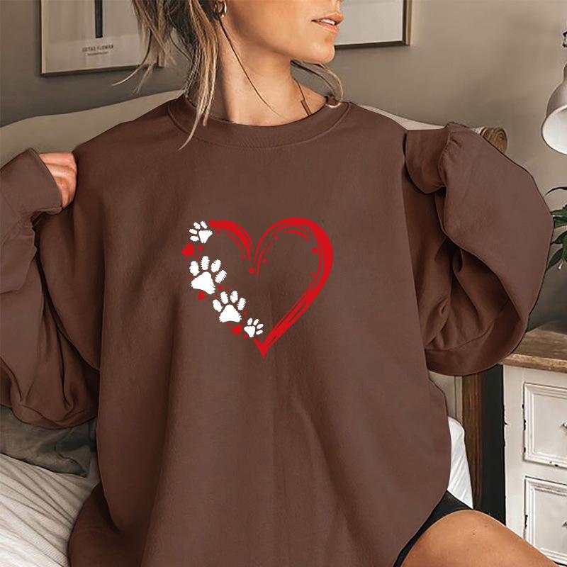Women's Heart Print Sweater with Velvet, Perfect for Autumn and Winter