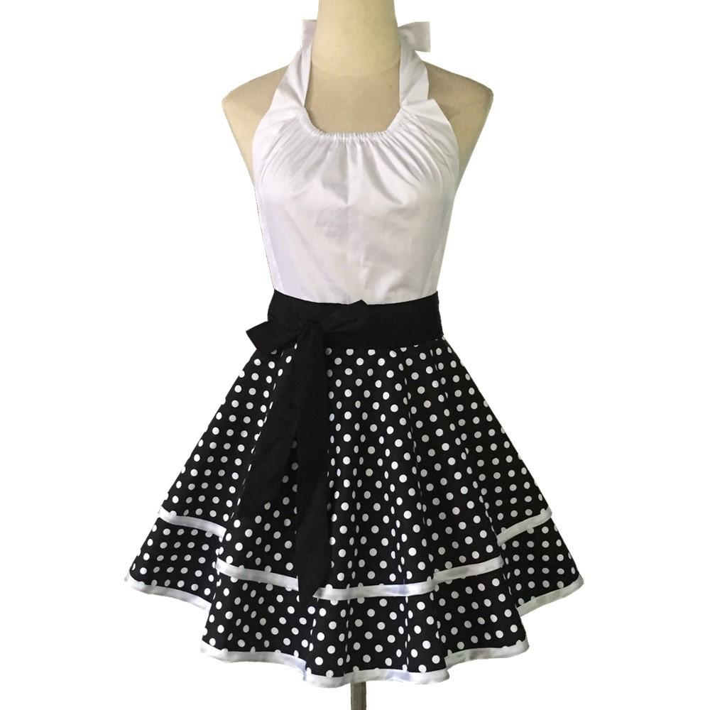 Cotton Polka Dot Print Apron Kitchen Cooking Painting Nail Art Baking Maid Work Skirt