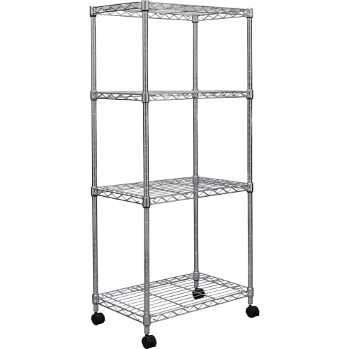 IRIS OHYAMA SEM-5512 Metal Shelf, 4 Tiers with Casters, Rust-Resistant, 19mm Pole Diameter, 55cm Wide X 35cm Deep X 126cm High, Silver
