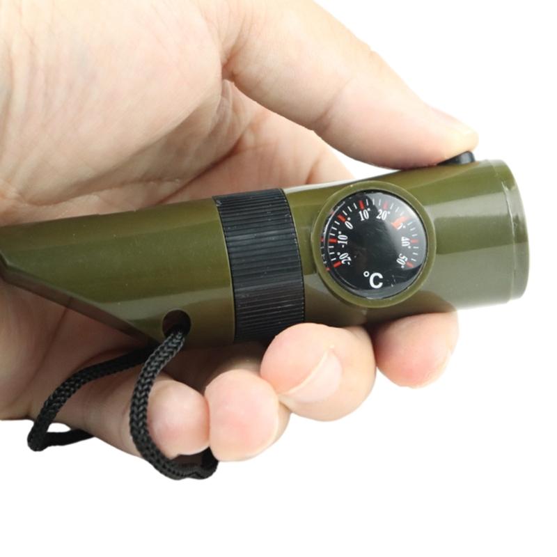 Whistle with Compasses LED Flashlight Thermometer for Survival, Multifunctional