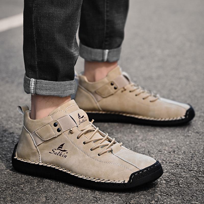 New Autumn and Winter Large-size Short Boots for Men's Handmade Stitching Leather Shoes Casual Martin Boots Men's Lazy Shoes