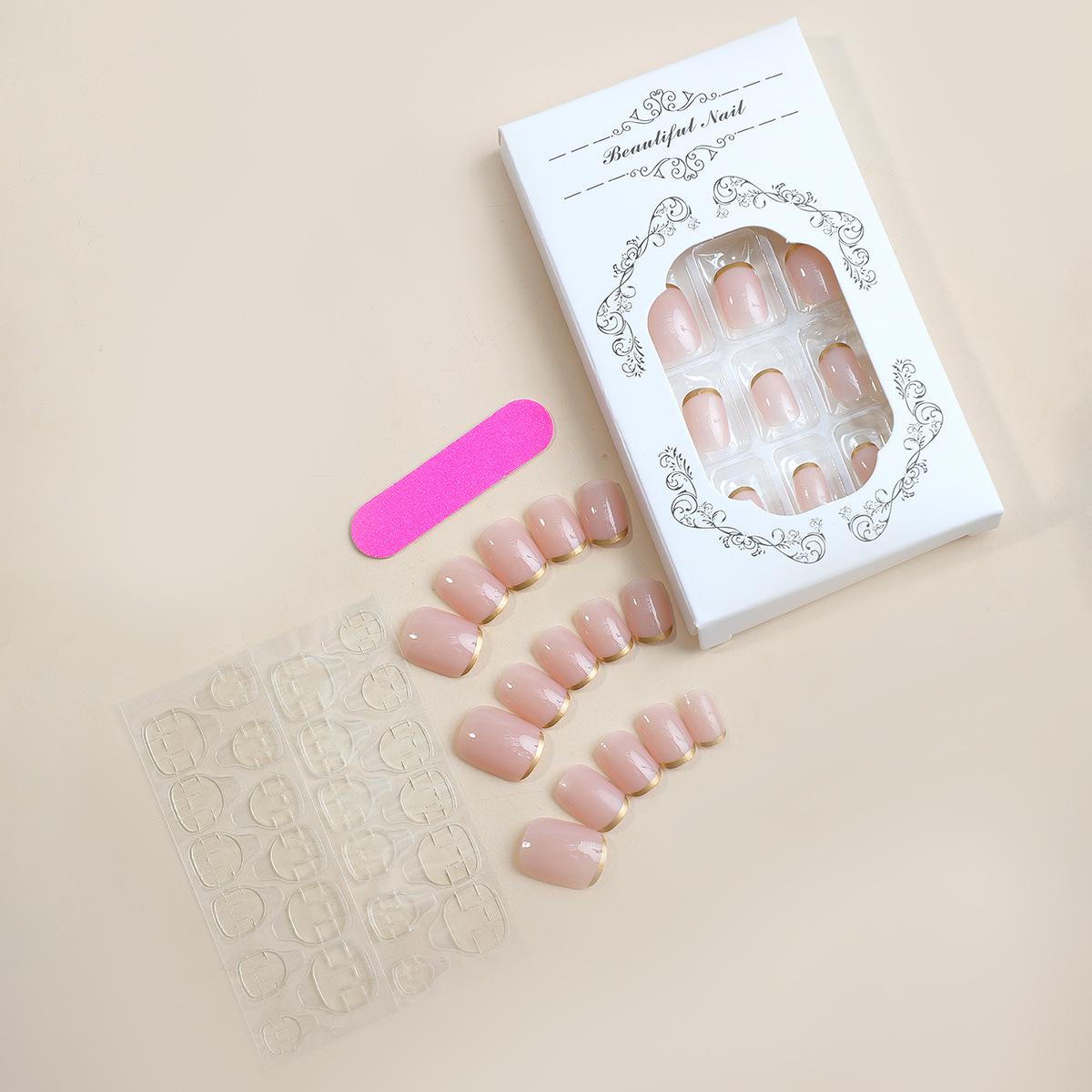 

Золотые наклейки для ногтей с французским краем, короткие квадратные, съемные