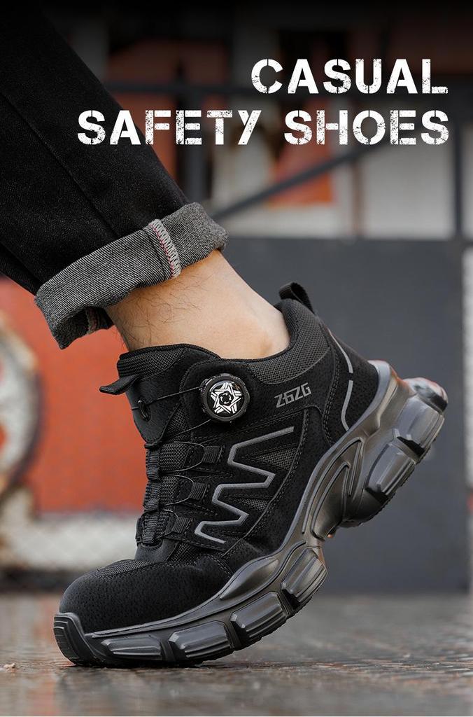 Men's Lightweight Safety Work Shoes - Anti-Smash, Anti-Puncture, Shock-Absorbing, Breathable, Soft Sole, Mid-Top Labor Protection.