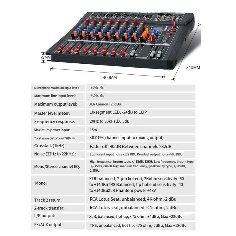 ABNR CT80 Professional Audio Mixer 8-Channel Bluetooth USB Effect 48V Stage Party Sound Mixer Console