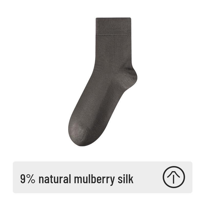 Men's High-End Antibacterial Silk Socks - Four Seasons Style, Black, Knee-High, Mid-Calf, Odor-Resistant for Business and Autumn Wear