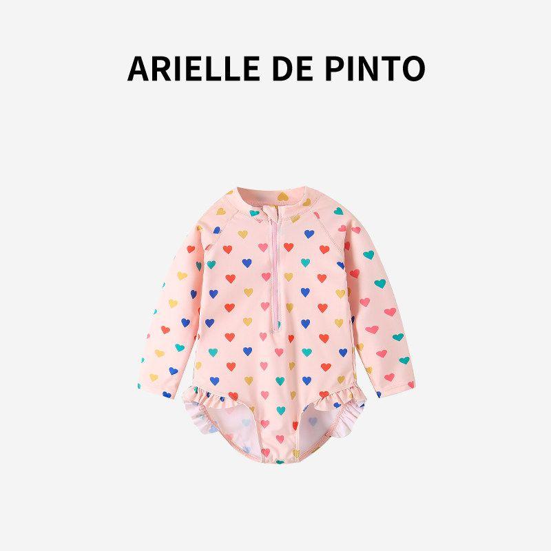 

Французский детский купальник Arielle De Pinto Летний в западном стиле Любовь Слитный С длинным рукавом Защита от солнца Быстросохнущий купальник Pastel Heart Swimsuit 120