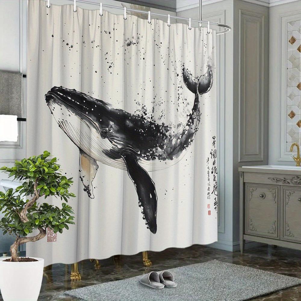 Humpback Whale Shower Curtain Japanese Traditional Art Washable Including 12 Hooks Modern Bathroom Decorative Shower Curtain