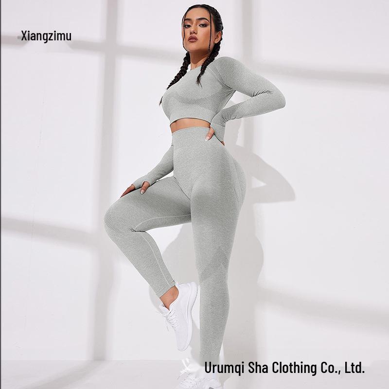 

Костюм для йоги с высокой интенсивностью и вырезами – Женский бесшовный спортивный комплект с высокой талией для фитнеса на открытом воздухе Medium