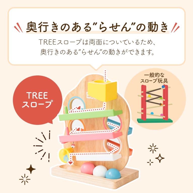 Edutē Baby&kids TREE Slope - A Perfect Birthday Present! A Slope Toy Where Wooden Balls Roll Down a Spiral.