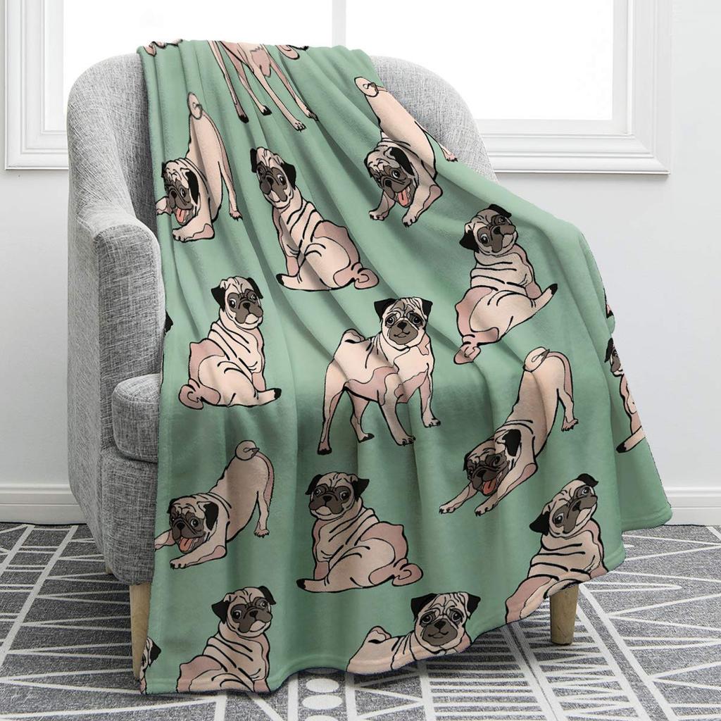 Pug Blanket Cute Pet Puppy Dog Fleece Throw Blanket Soft Lightweight Cozy Plush Flannel Blanket for Sofa Couch Bed Living Room
