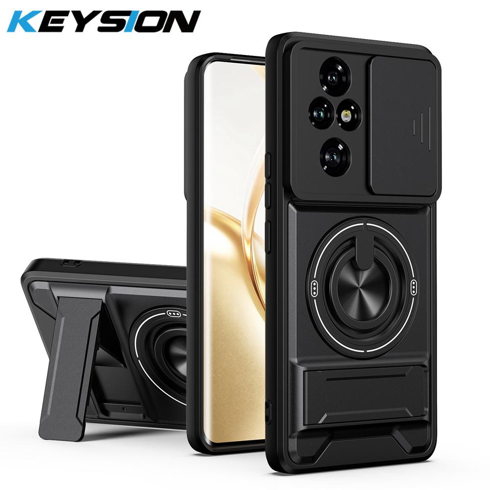 KEYSION Magnetic Phone Case for HONOR 200 Pro 5G Slide Camera Lens Protection Upright Kickstand 360° Ring Shockproof Back Cover
