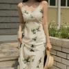 Elegant French Resort-Style Off-The-Shoulder V-Neck Butterfly Print H-Line Dress for Women