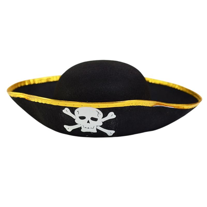 Tri Corner Pirate Hat Halloween Skull Print Captain Cap For Adults Children