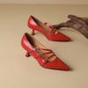 Genuine Leather Black Red Women Pumps High Stiletto Heel Small Big Size 31 47
