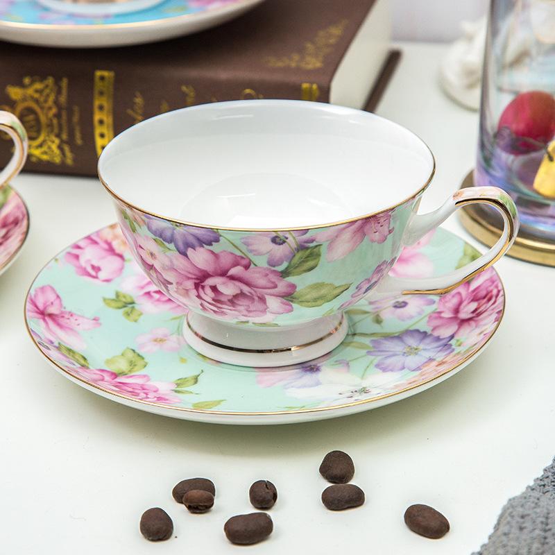 Tea Cup and Saucers Floral Tea Cups with Gold Trim Porcelain Bone China Teacup Coffee Cappuccino Espresso Latte Mugs for Party