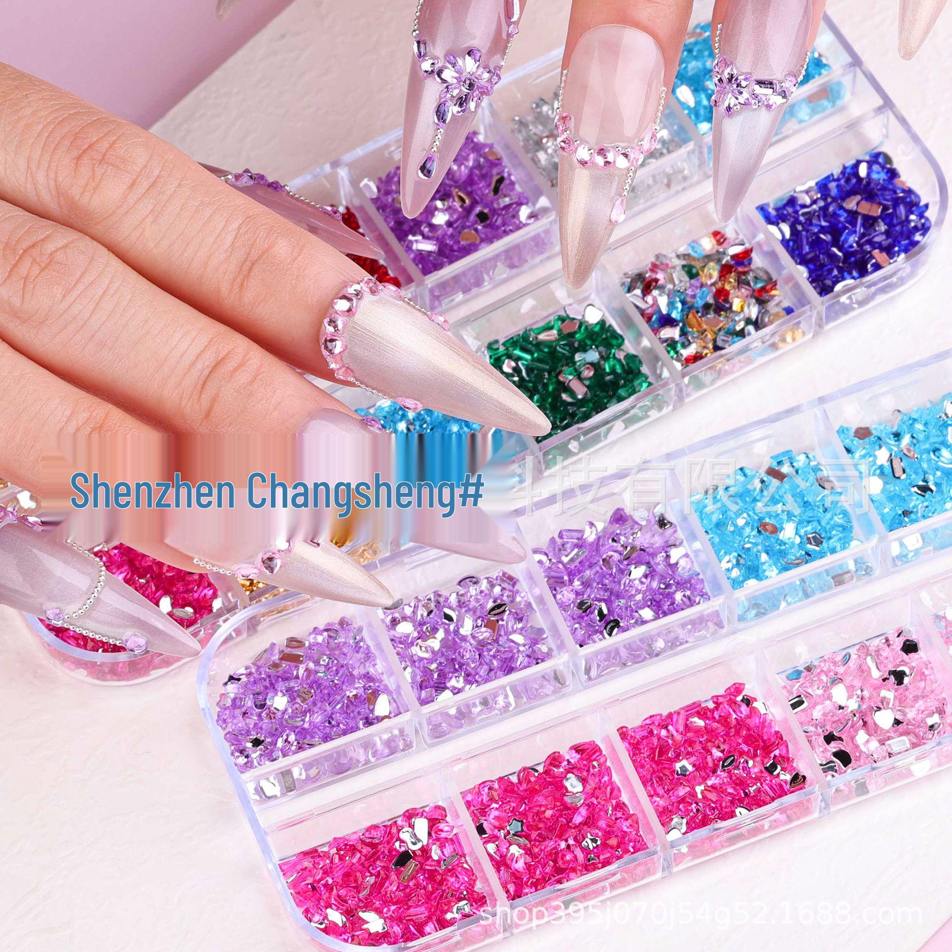 

12-Grid Mixed Mini Nail Art Rhinestones: Sparkling Flat-Back Shapes - Stars, Horse Eye, Hearts 28-Single Color Mixed Shaped Rhinestones