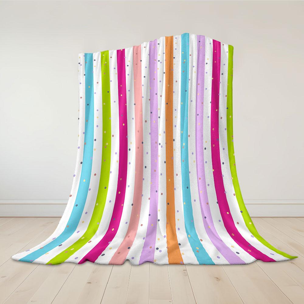 Rainbow Dot Stripe Flannel Blanket Warm Soft Halloween Christmas Decorative Couch Warm Cozy All-Season Gift