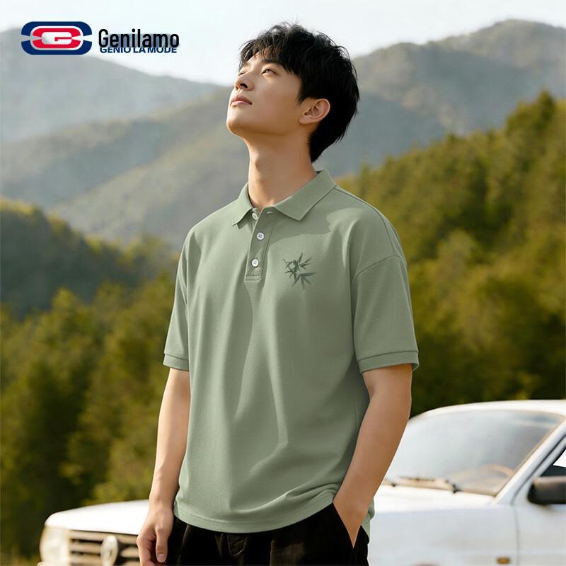 

GENIOLAMODE Men s Quick-Dry Bamboo Leaf Polo Shirt XL