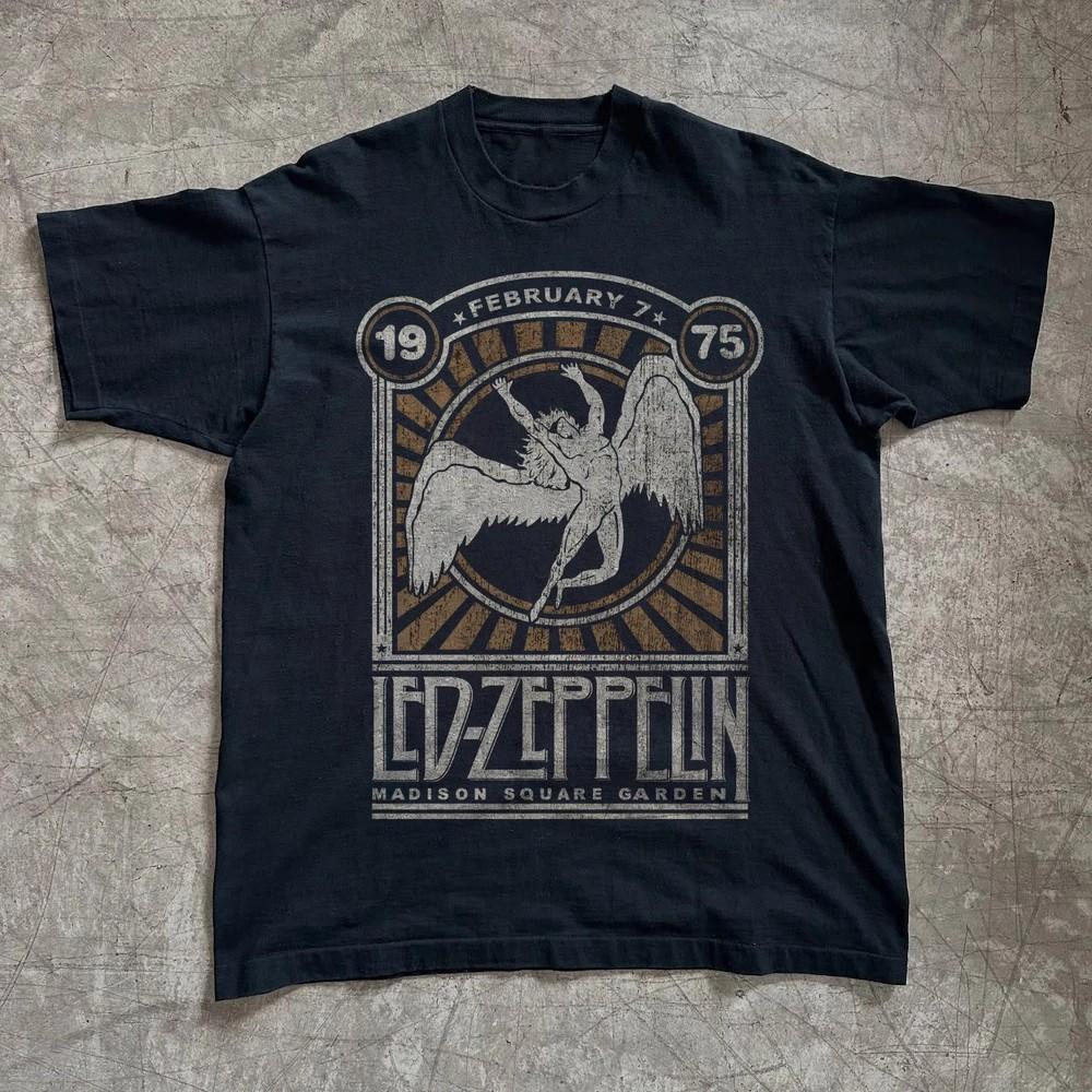 Led Zeppelin 1975 Madison Square Garden Унисекс Черная Футболка Размер S-5XL Унисекс Футболка XXXXL