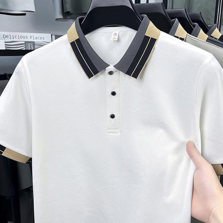 

Мужская футболка с коротким рукавом, лацканами и цветовыми блоками, прохладная на ощупь 54 белый