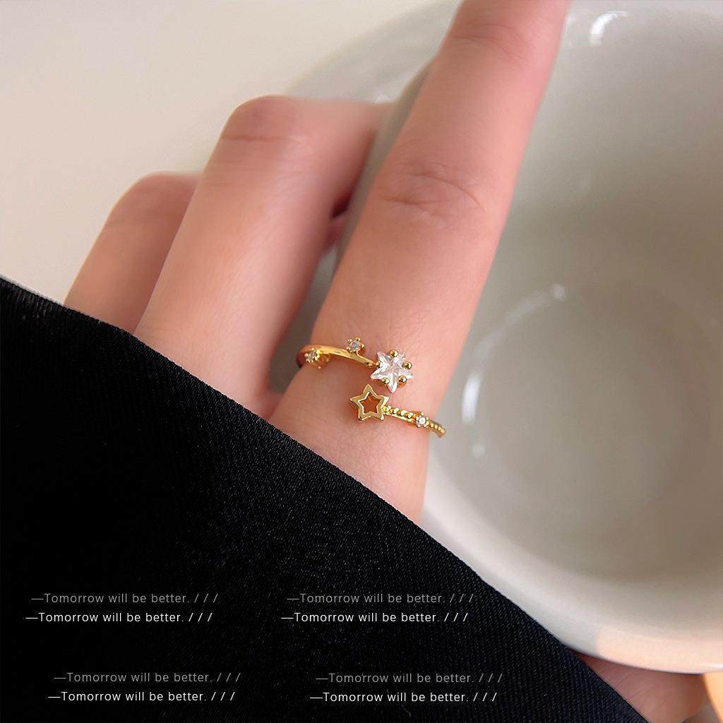 Light luxury fashion high sense pearl zircon copper ring women's design sense retro personality open index finger ring simple