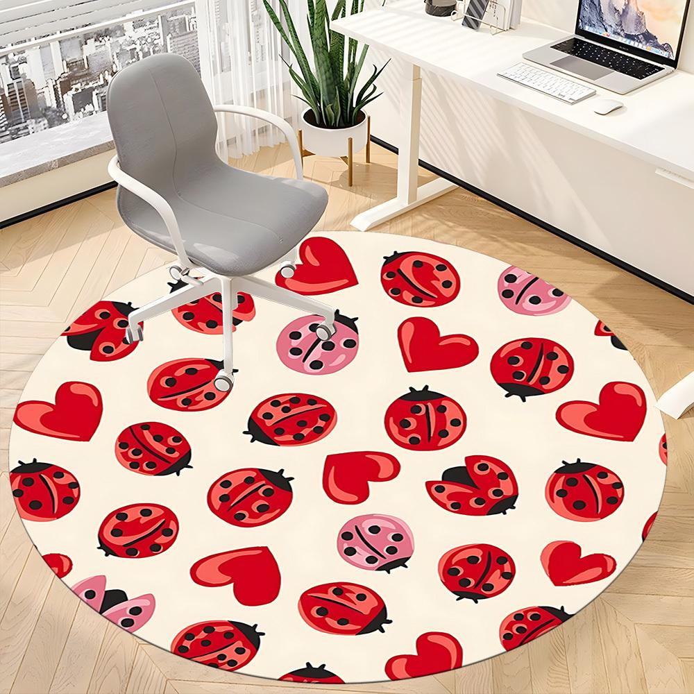 1pc Ladybug Hearts Office Round Area Rug, Indoor Mat Suitable For Office, Under Office Chairs Bedroom Living Room Home Decor, Room Deco