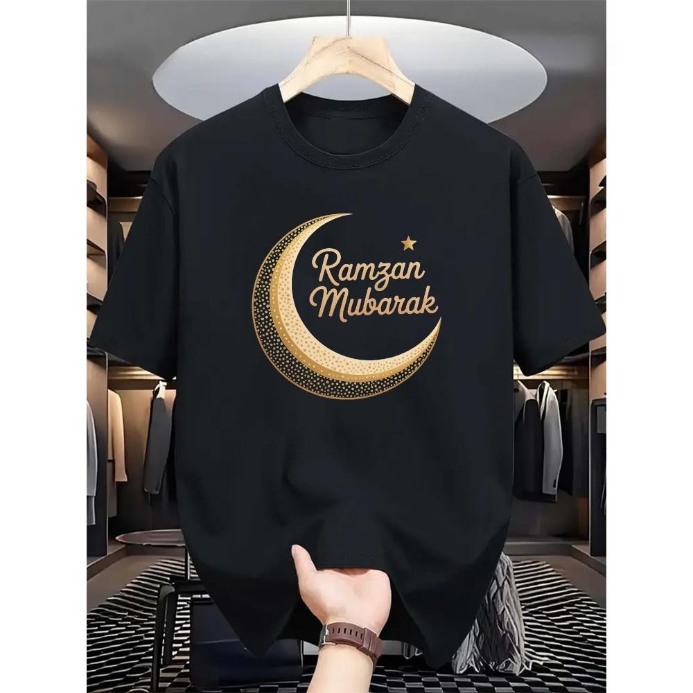 Ramadan Gold Pattern Moon Fashion Casual Pattern Print Men's T-Shirt Comfortable Soft Short-Sleeve Summer Holiday Gift Men Top