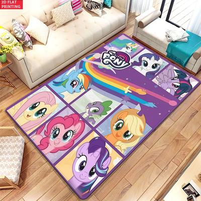 Cute Cartoon Pony Area Rug, Rainbow Character Theme Non-slip Floor Mat, Decorative Carpet for Kids Girls Bedroom, Washable Gift
