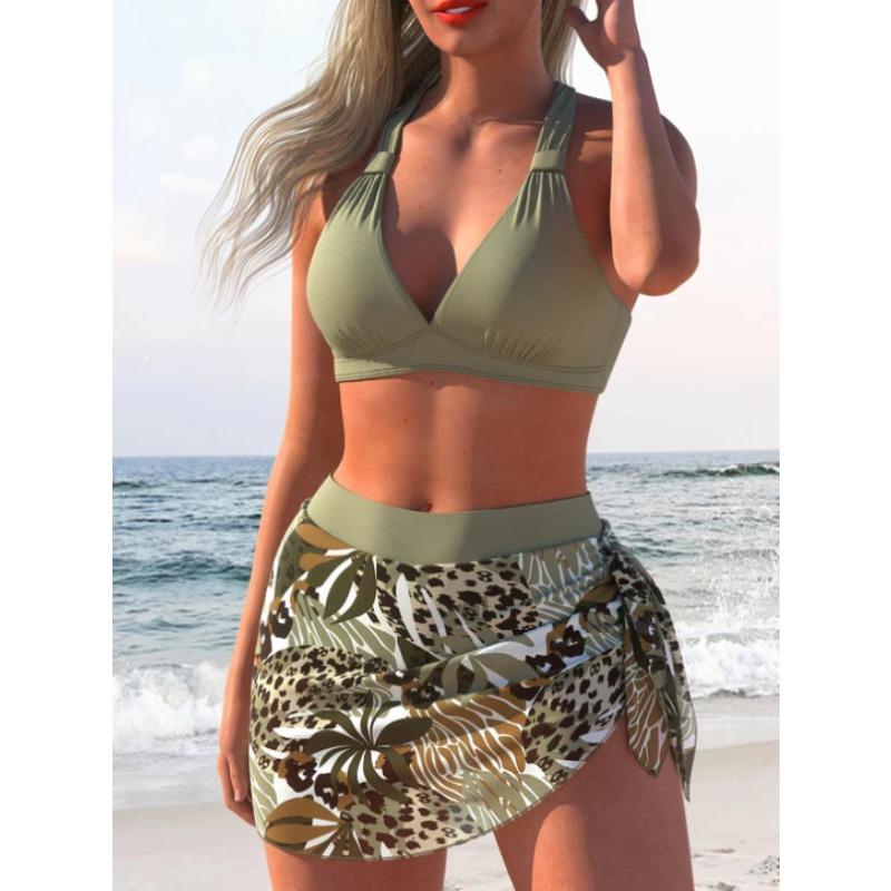 2026 European and American New Split Swimsuit Female Sexy Lace-up Tight Gathering Bikini Beach, Swimsuit