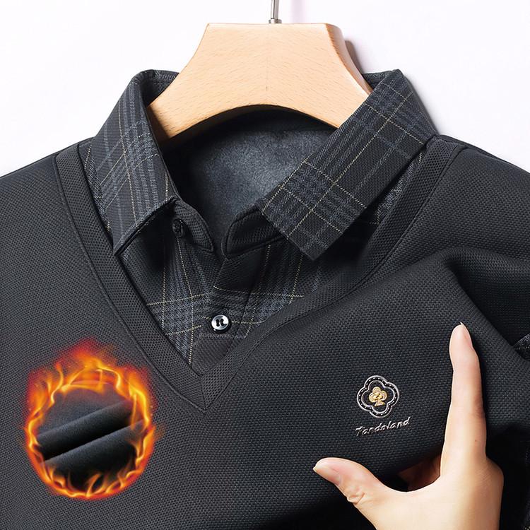 Men's Autumn/Winter Faux Two-Piece Fleece Polo Base Layer Shirt