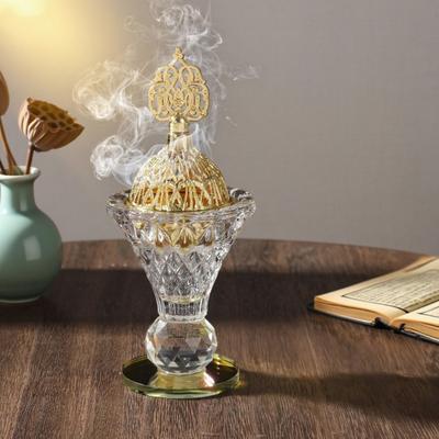 Arabic Incense Burner Glass Desktop Incense Holder with Lid Hollow Incense Cone Burner for Home Decoration Yoga SPA Housewarming Gift