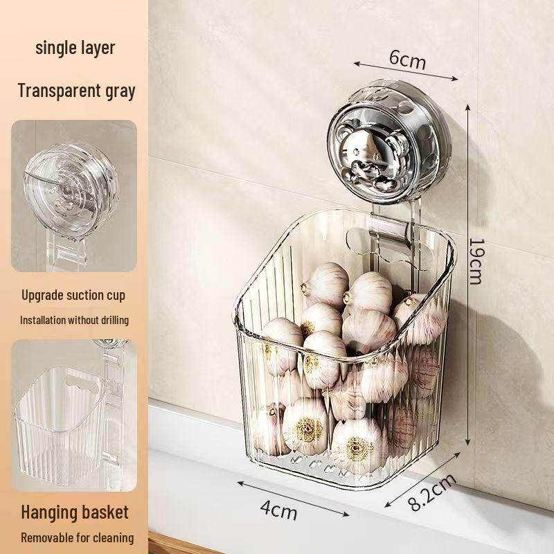 Wall-Mounted Garlic & Onion Storage Basket with Suction Cup