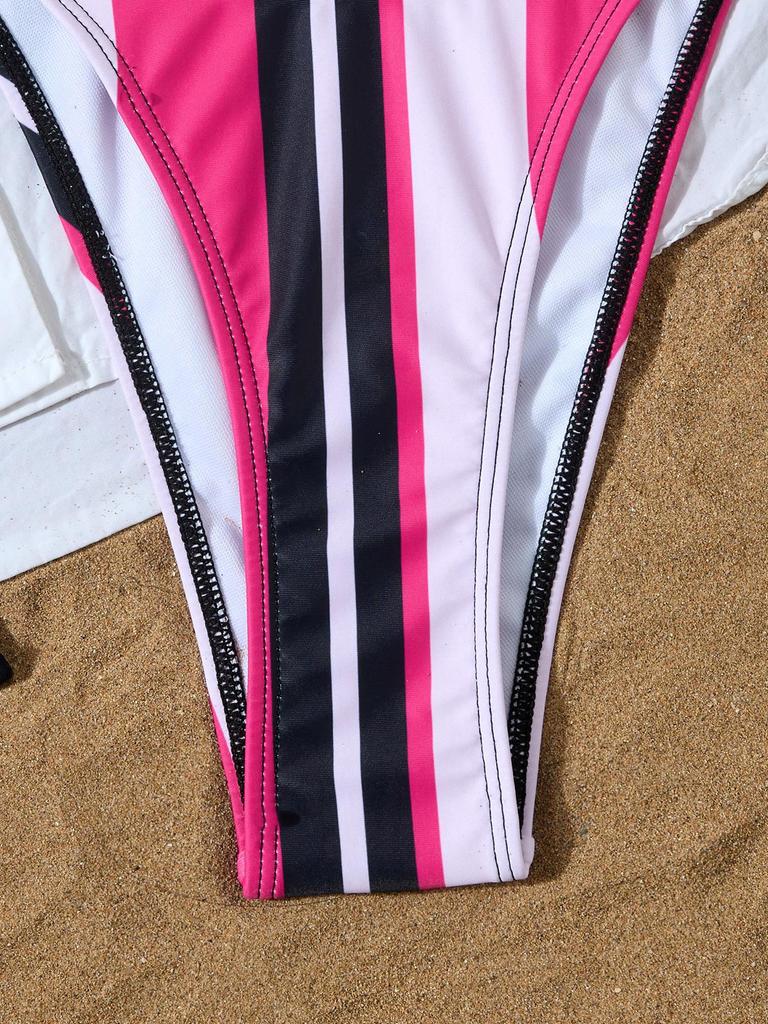 Gestreifter Print Krawatten-Dreieck Sexy geteilter Bikini Badeanzug für Damen
