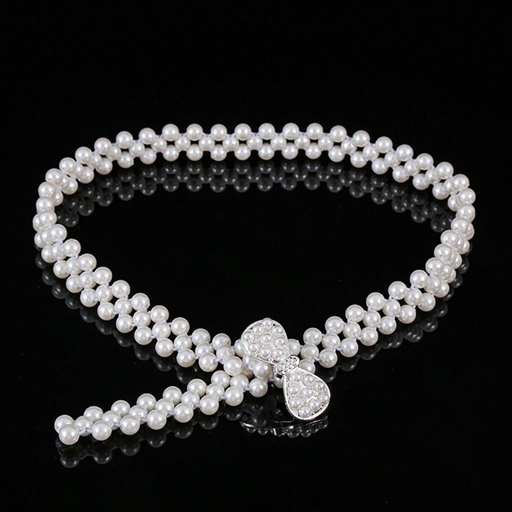 "Korean Style Rhinestone Pearl Waist Chain for Women – Fashionable, Sweet, Elastic Belt"