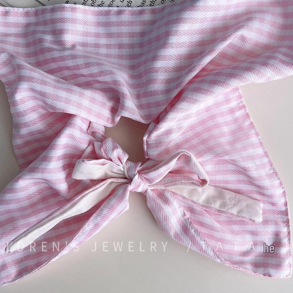 Blue Checkered Bow Scarf Scrunchie for Girls