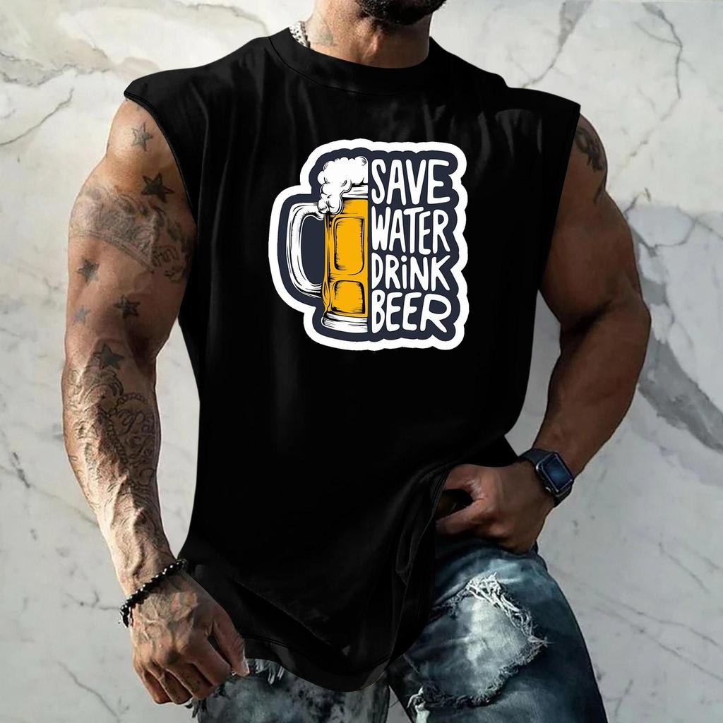 Men Sleeveless Tank Top Loose Fit Casual Streetwear Graphic Print Muscle Shirt Summer Beach Holiday Workout Gym Vest