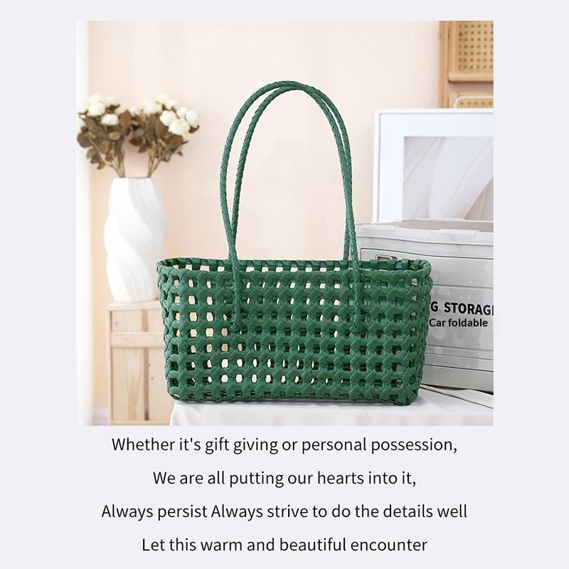 Handgefertigte Plastik-Hohlgeflecht-Tasche Landhausstil Große Kapazität Strand-Tragetasche Eimer-Tasche Damen-Handtasche Sommer-Strandtasche