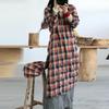 Johnature Women Plaid Dress V-Neck Long Sleeve Vintage Button Clothes Summer Chinese Style Loose Casual Dresses