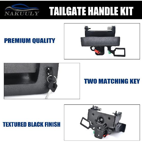 Nakuuly Tailgate Handle with Bezel Lock Kit Compatible with Chevry Silverado and GMC Sierra 1500 2500 3500 HD 2007 2008 2009 2010 2011 2012 2013 2014