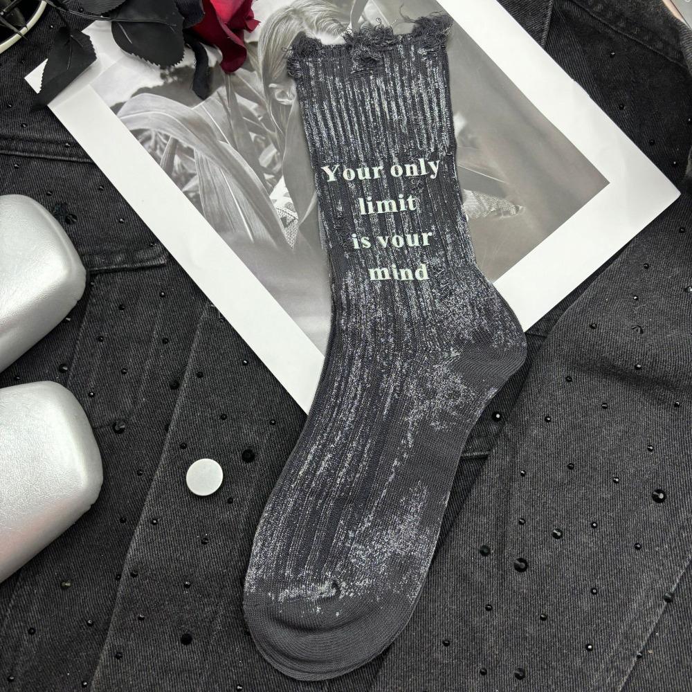 

Stripe Hollow Socks Womne Letter Painted Cotton Socks Unique Punk Tube Sock Autumn сірий