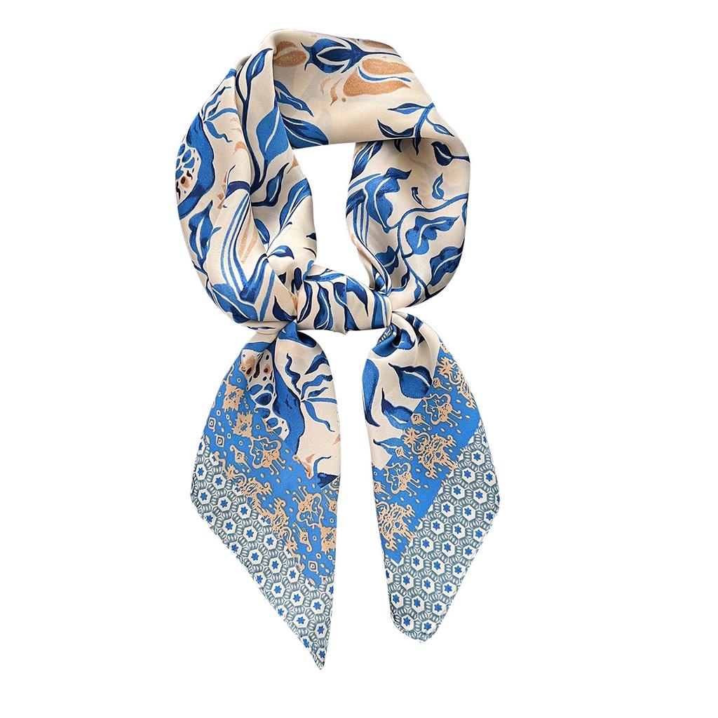 Summer Blue Leaf Simulation Silk Scarf, Women'S Neck High Sense, Give Mother Practical Gift Decorative Scarf