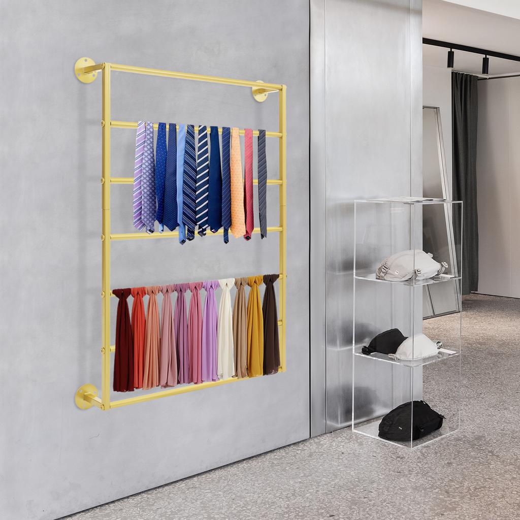 7-Tier Wall Mounted Scarf Organizer, Hanging Storage Rack for Scarves Towels Hats, Durable Carbon Steel Display Shelf Holder