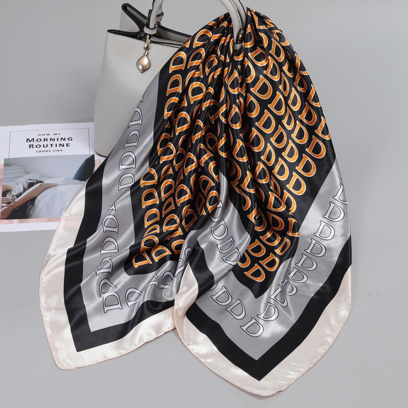 90*90Cm Women Elegant Floral Printed Square Imitation Silk Scarf Hijab Women Luxury Sunscreen And Dustproof Kerchief Head Scarf