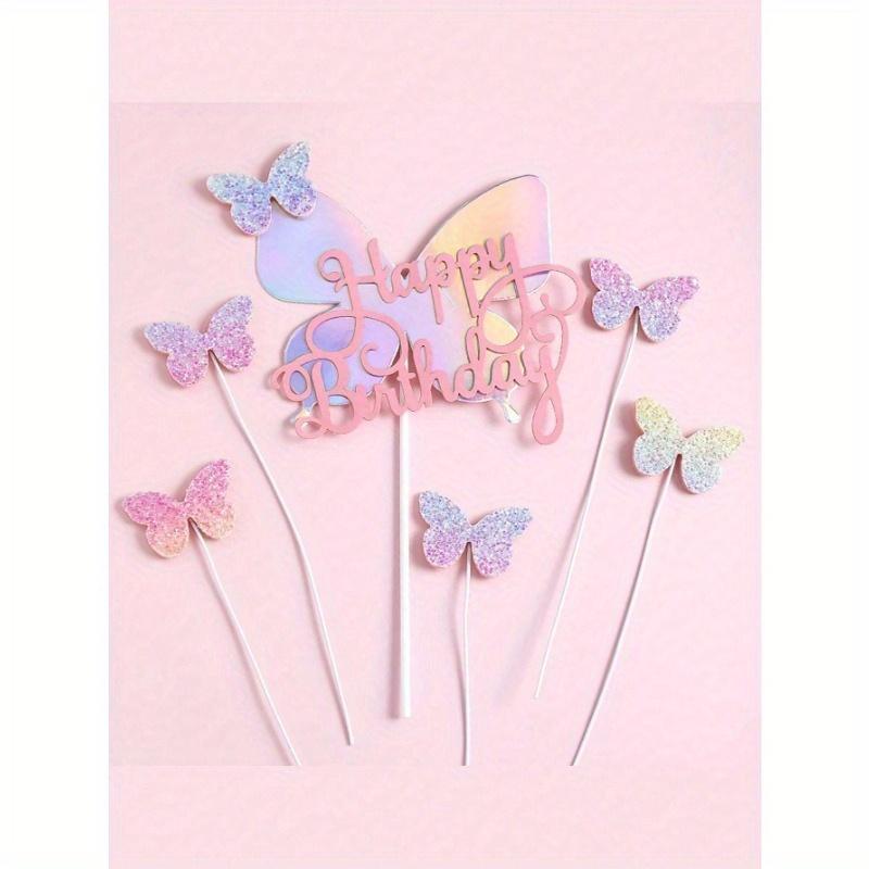 5pcs Ombre Glitter Butterfly Cake Toppers, Rose Gold Foil Balloon Cake Decorations, Sparkling Butterfly Cupcake Picks Butterfly Cake Decor