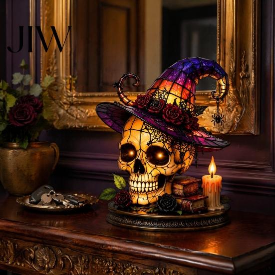 Illuminazione Portico Giardino Cappello da Strega Gotico Luce Notturna, Lampada Decorativa Halloween Acrilica a Bagliore Caldo, Decorazione Vintage Mistica per Camino Casa Spettrale per