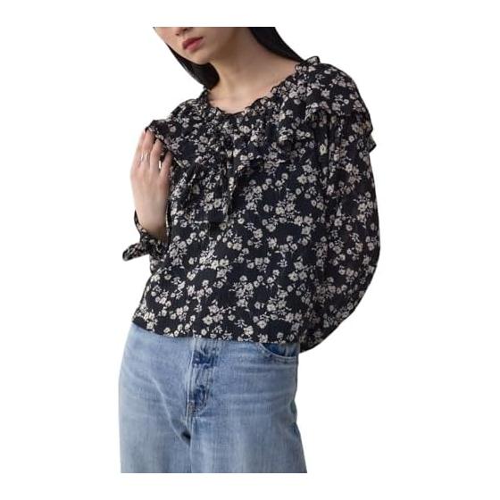 [Azure by Mausie] Sheer Check Flower Pattern Blouse Women s 250ISB30-430C